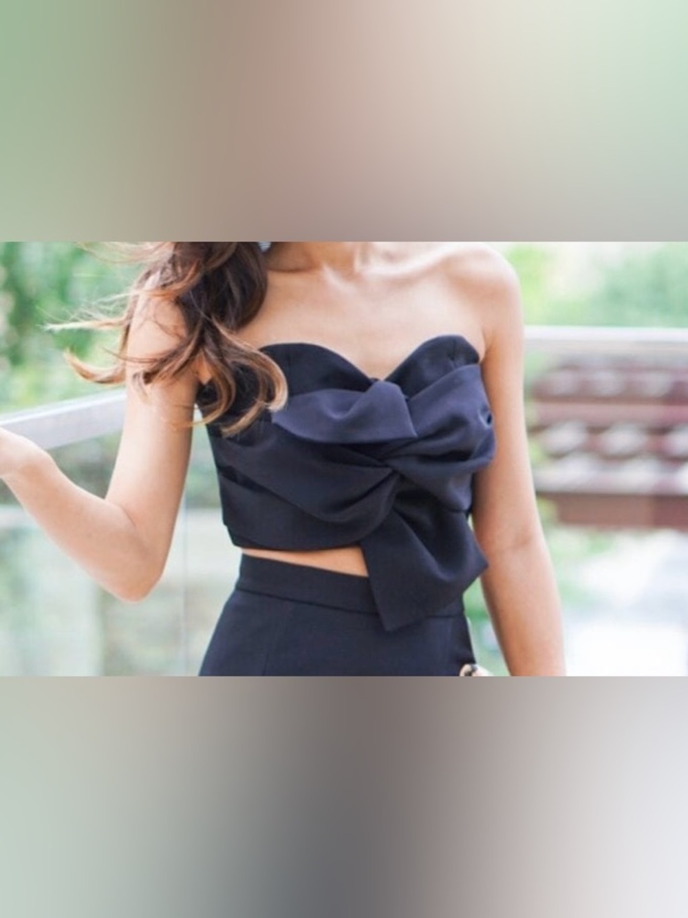 🌿4/$25 • Dynamite Elegant Black Strapless Knot-Front Crop Top